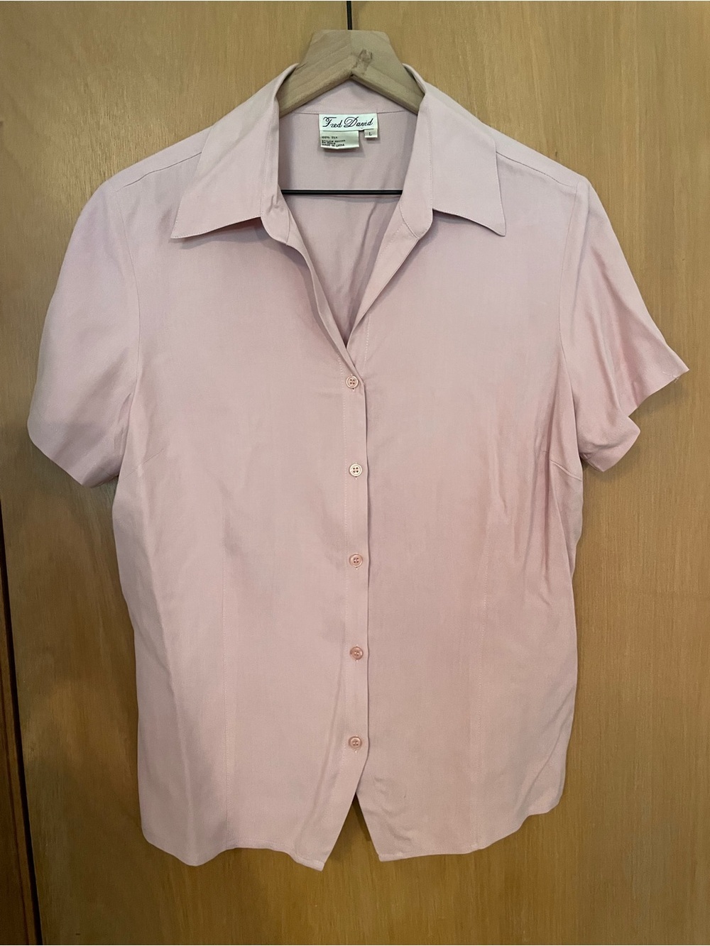 Vintage Fred David 100% Silk Pink Button Down Blouse Size L
